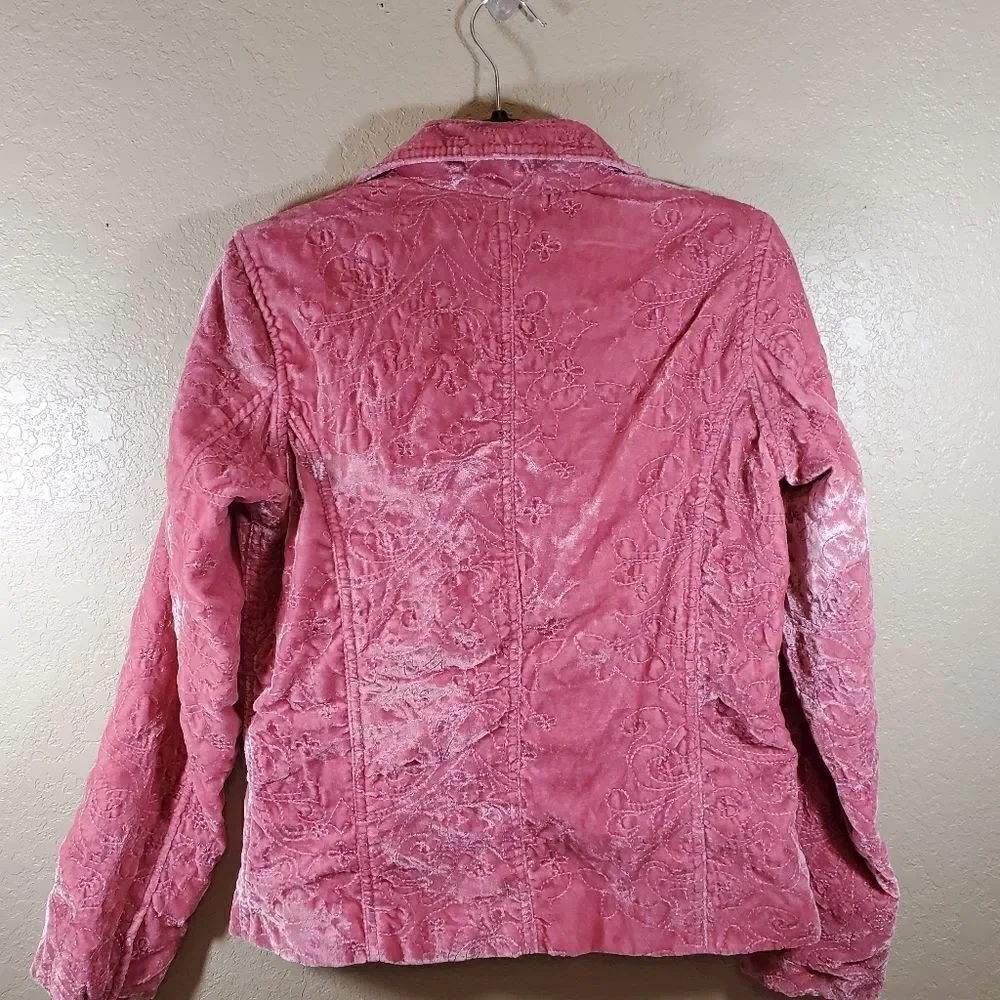 Old Navy Big Girls Rose Pink Velvet Quilted Embroidered Lined Bow Front Blazer
